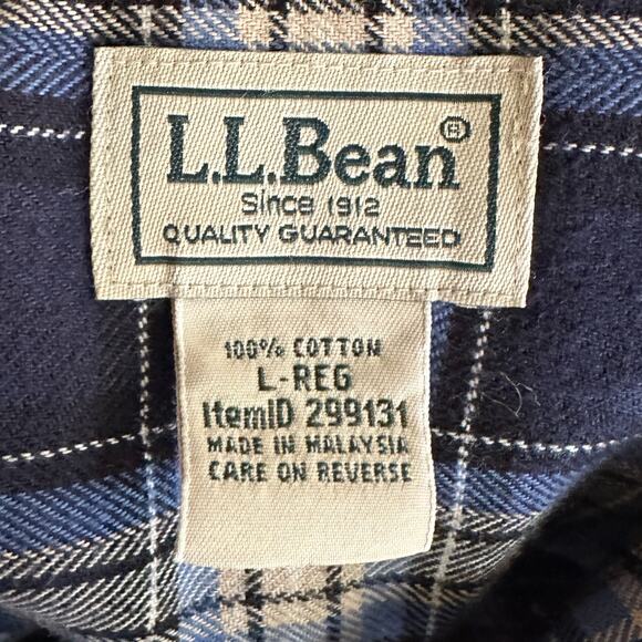 LL Bean Blue Plaid Traditional Fit Fleece Button Down, Large, Pre-owned - Picture 5 of 6